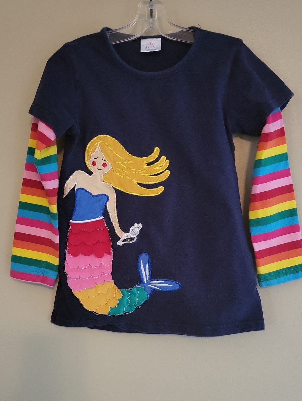 Navy mermaid dress with rainbow sleeves
